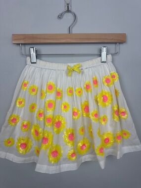 Mini Boden Yellow Orange Sequin Sunflowers Daisies White Skirt Size 5-6